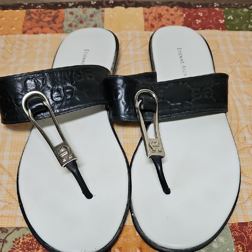 Etienne Aigner Black and White Sandals Minimalist Design